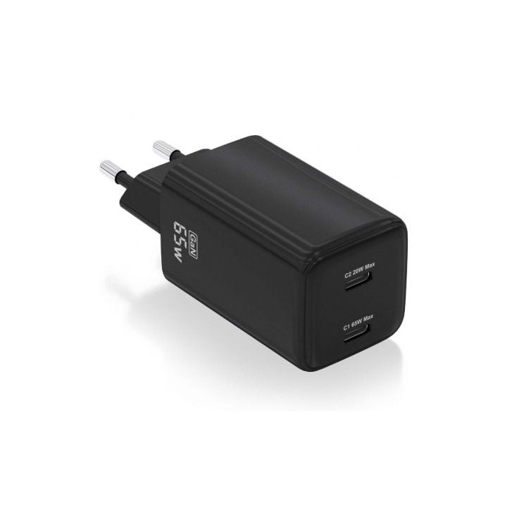 Cargador de Pared GaN Aisens ASCH-65W2P040-BK/ 2xUSB Tipo-C/ 65W