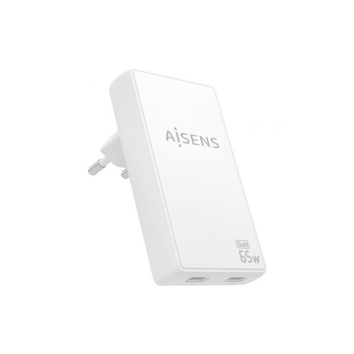 Cargador de Pared GaN Aisens ASCH-65W2P077-W/ 2xUSB Tipo-C/ 65W/ Blanco