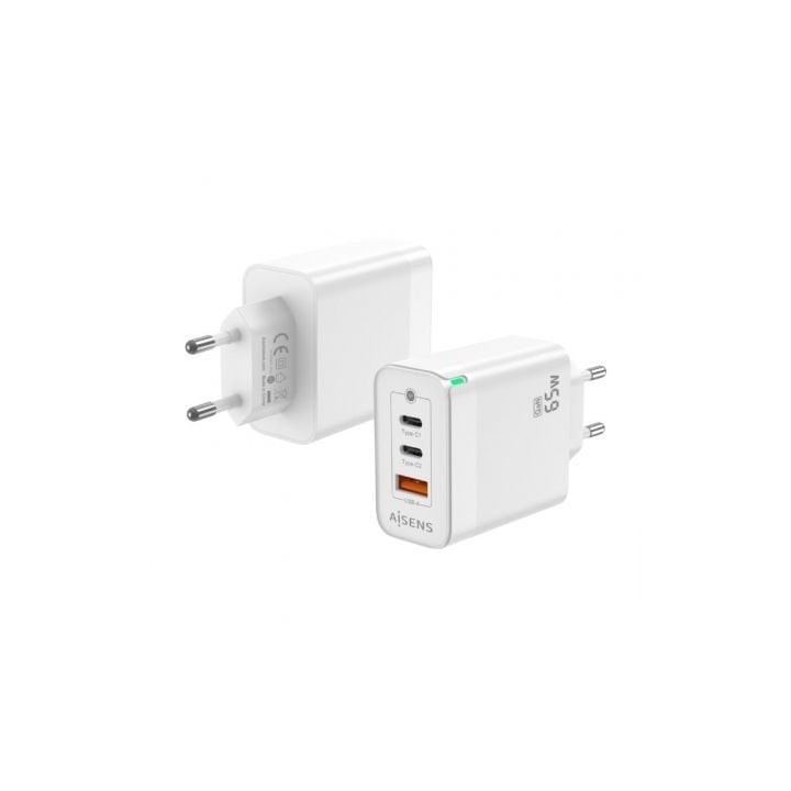 Cargador de Pared GaN Aisens ASCH-65W3P007-W/ 2xUSB Tipo-C/ 1x USB/ 65W