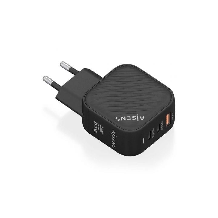 Cargador de Pared GaN Aisens ASCH-65W3P027-BK/ 2xUSB Tipo-C/ 1xUSB/ 65W