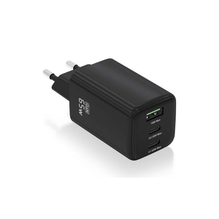 Cargador de Pared GaN Aisens ASCH-65W3P042-BK/ 2xUSB Tipo-C/ 1xUSB/ 65W