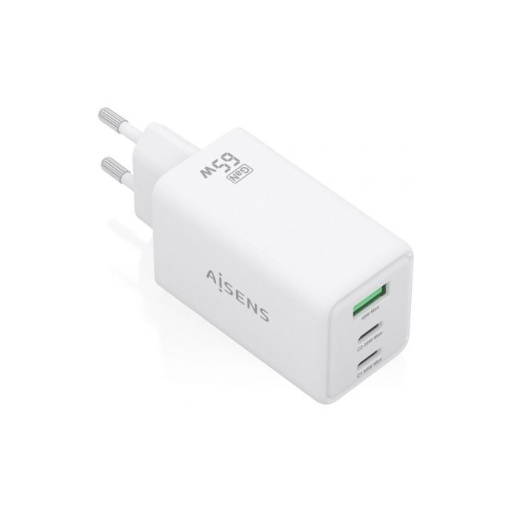 Cargador de Pared GaN Aisens ASCH-65W3P072-W/ 2xUSB Tipo-C/ 1xUSB/ 65W/ Blanco