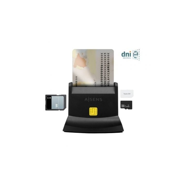 Lector de DNI y Tarjetas Aisens ASCR-SN04CSD-BK/ USB Tipo-C/ Negro