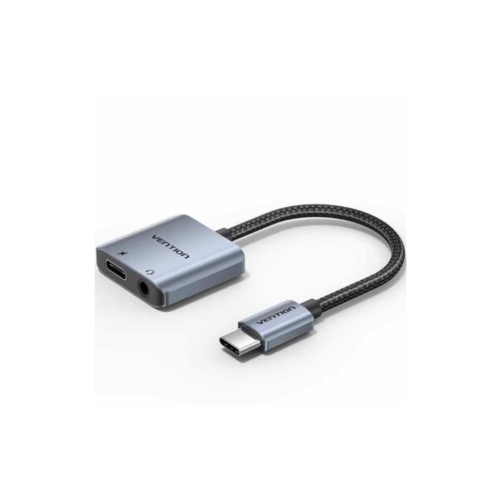 Adaptador Audio Vention BIGHA/ USB Tipo-C Macho - Jack 3.5 Hembra/ USB Tipo-C PD Hembra/ Gris