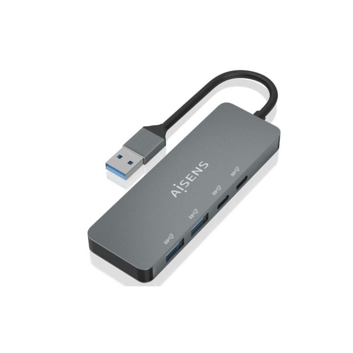 Hub USB 3.2 Aisens A106-0696/ 2xUSB/ 2xUSB Tipo-C/ Gris