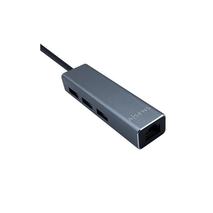 Hub USB Tipo-C Aisens A109-0396/ 3xUSB/ 1xRJ45/ Gris