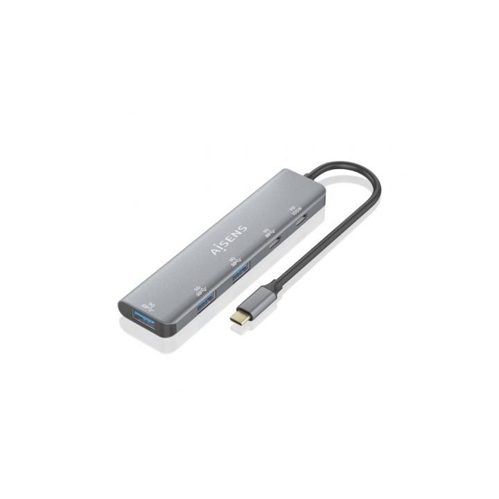 Hub USB Tipo-C Aisens A109-0857/ 3xUSB/ 1xUSB Tipo-C/ 1xUSB Tipo-C PD/ Gris