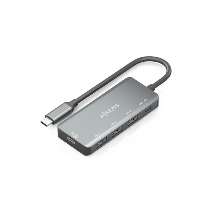 Hub USB Tipo-C Aisens A109-0945/ 3xUSB/ 1xUSB Tipo-C/ 1xUSB Tipo-C PD/ Gris