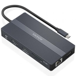 Docking USB Tipo-C Aisens ASUC-12P017-GR/ 2xHDMI 4K/ 4xUSB/ 1xUSB Tipo-C/ 1xRJ45/ 1xDisplayPort/ 1xLector Tarjetas/ 1xUSB Tipo-