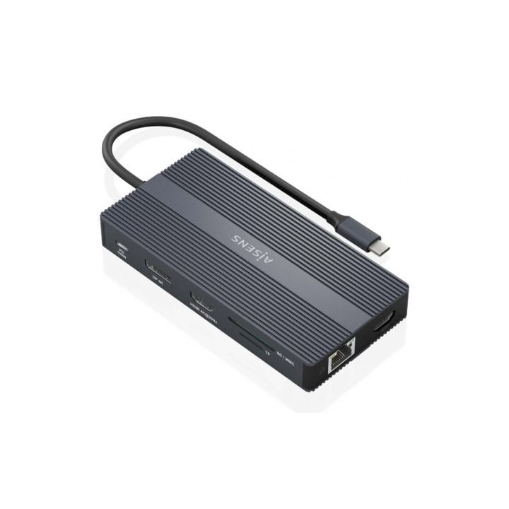 Docking USB Tipo-C Aisens ASUC-12P017-GR/ 2xHDMI 4K/ 4xUSB/ 1xUSB Tipo-C/ 1xRJ45/ 1xDisplayPort/ 1xLector Tarjetas/ 1xUSB Tipo-