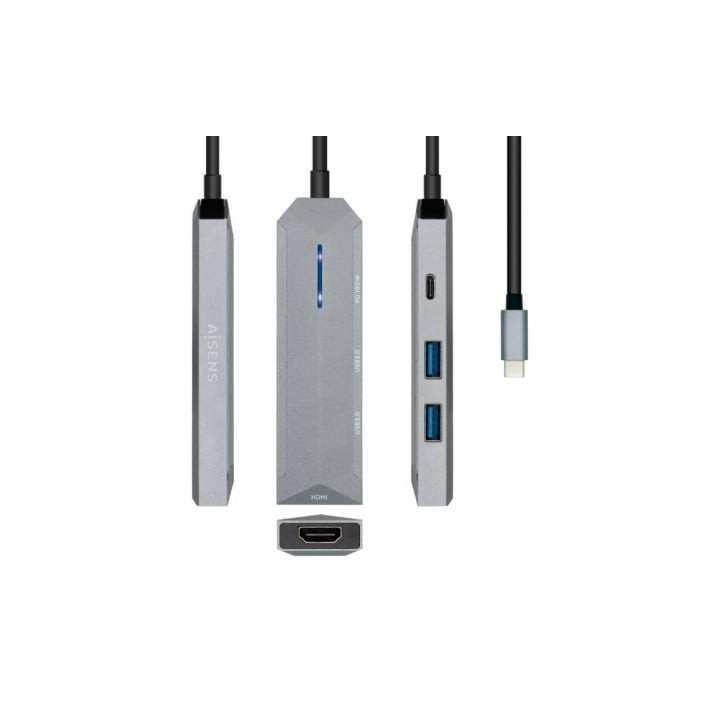 Docking USB Tipo-C Aisens ASUC-4P002-GR/ 1xHDMI 4K/ 2xUSB/ 1xUSB Tipo-C PD/ Gris