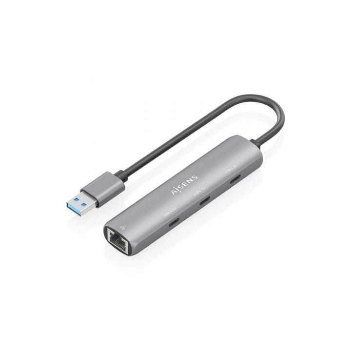 Hub USB Aisens ASUC-4P037-GR/ 3xUSB Tipo-C/ 1xRJ45/ Gris