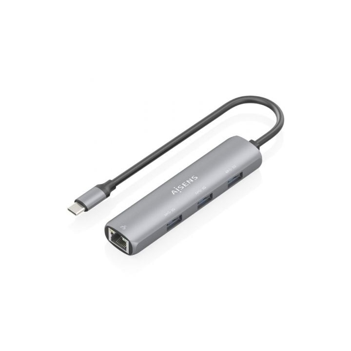 Hub USB Tipo-C Aisens ASUC-4P038-GR/ 3xUSB/ 1xRJ45/ Gris