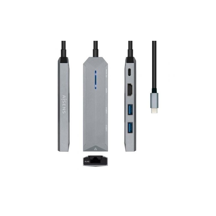 Docking USB Tipo-C Aisens ASUC-5P003-GR/ 1xHDMI 4K/ 2xUSB/ 1xRJ45/ 1xUSB Tipo-C PD/ Gris