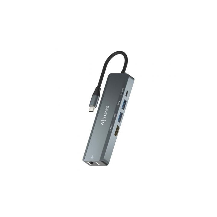 Docking USB Tipo-C Aisens ASUC-5P011-GR/ 1xHDMI 4K/ 2xUSB/ 1xRJ45/ 1xUSB Tipo-C/ 1xUSB Tipo-C PD/ Gris