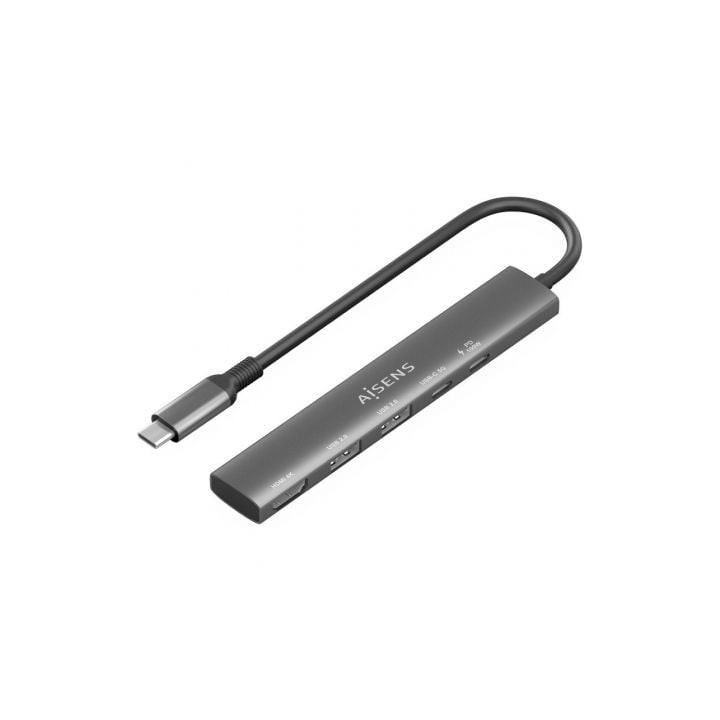 Docking USB Tipo-C Aisens ASUC-5P022-GR/ 1xHDMI 4K/ 2xUSB/ 1xUSB Tipo-C/ 1xUSB Tipo-C PD/ Gris