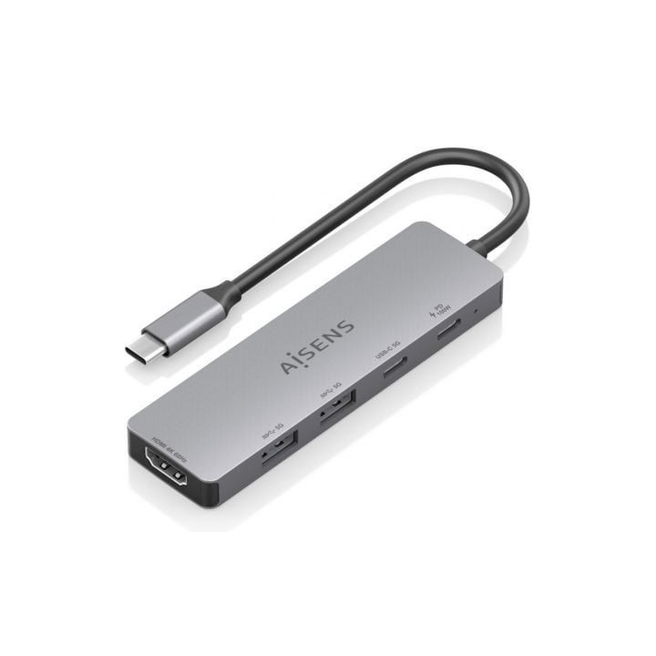 Docking USB Tipo-C Aisens ASUC-5P028-GR/ 1xHDMI 4K/ 2xUSB/ 2xUSB Tipo-C/ 1xUSB Tipo-C PD/ Gris