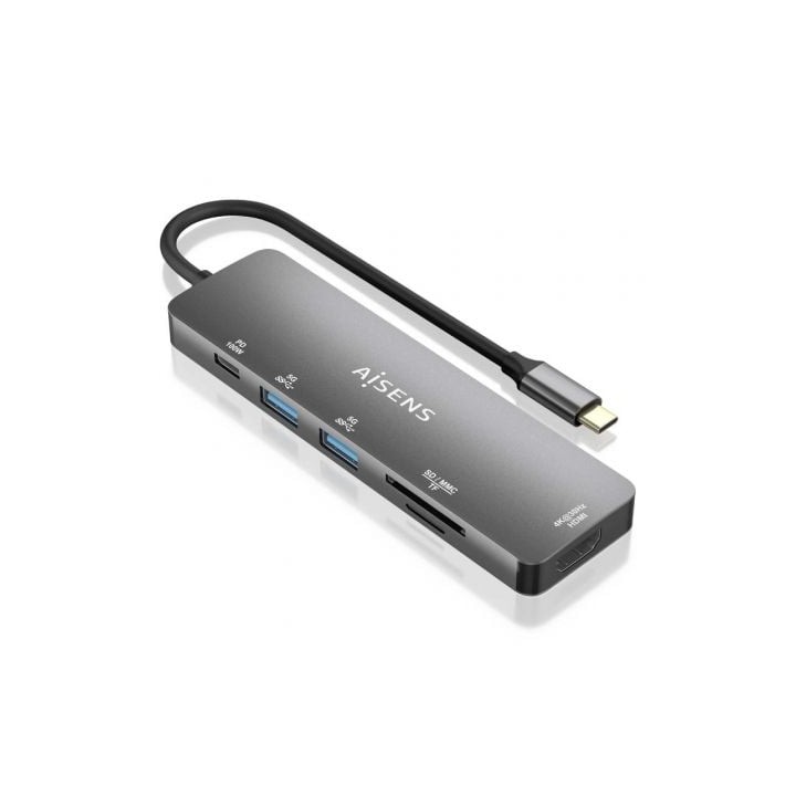Docking USB Tipo-C Aisens ASUC-6P016-GR/ 1xHDMI 4K/ 2xUSB/ 1xLector Tarjetas/ 1xUSB Tipo-C PD/ Gris