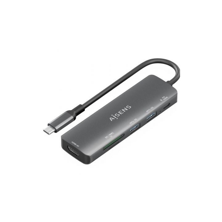 Docking USB Tipo-C Aisens ASUC-6P023-GR/ 1xHDMI 4K/ 2xUSB/ 1xUSB Tipo-C PD/ 1xLector Tarjetas/ Gris