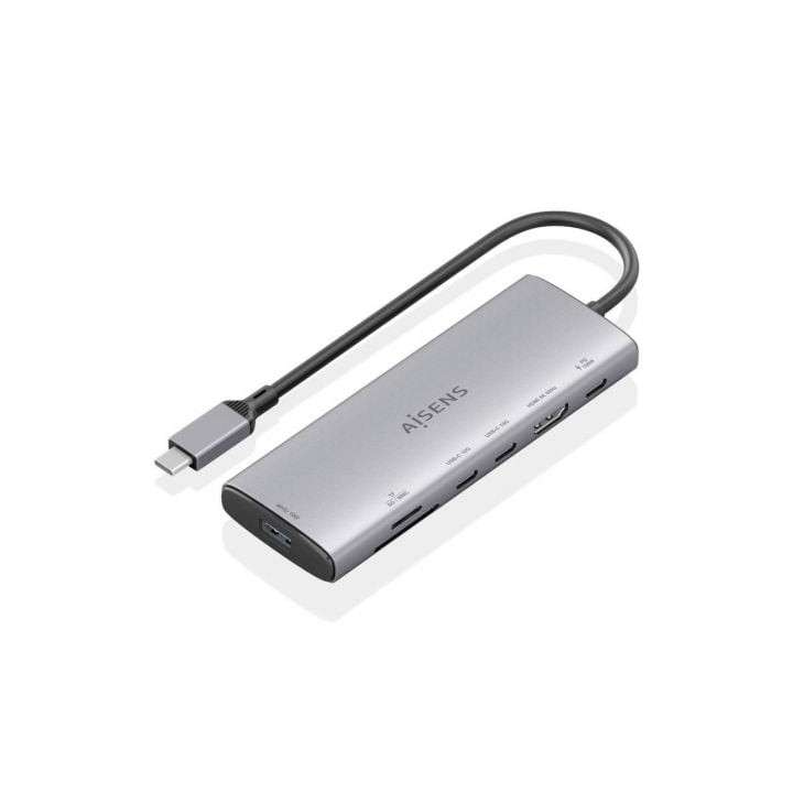 Docking USB Tipo-C Aisens ASUC-7P031-GR/ 1xHDMI 4K/ 1xUSB/ 2xUSB Tipo-C/ 1xLector Tarjetas/ 1xUSB Tipo-C PD/ Gris