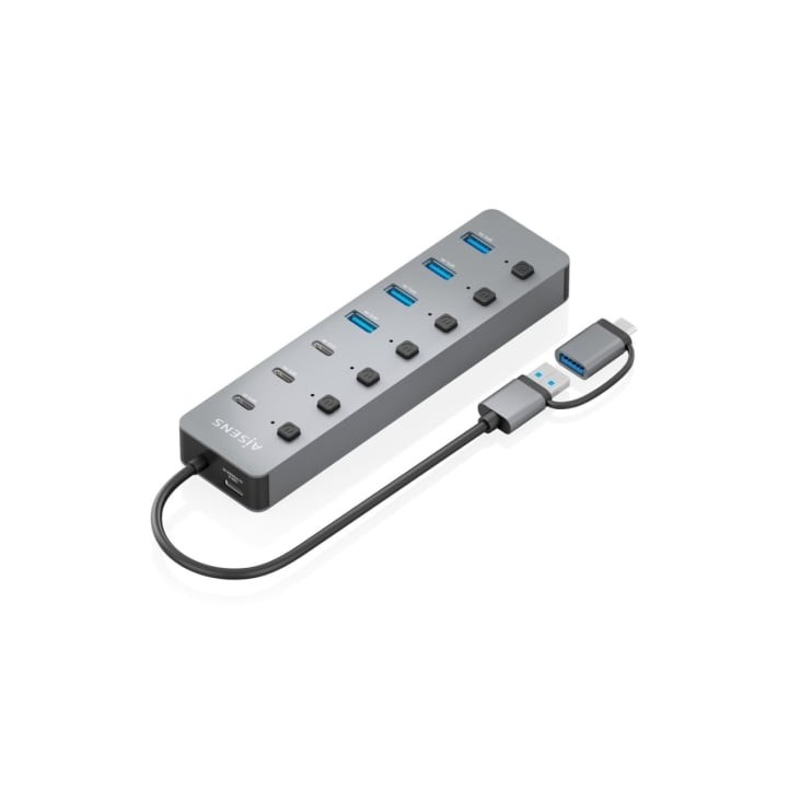 Hub USB Tipo-C + USB 3.1 Aisens ASUC-8P043-GR/ 4xUSB/ 3xUSB Tipo-C/ 1xUSB Tipo-C PD/ Gris