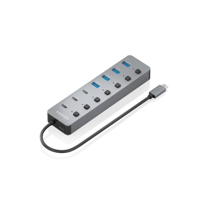 Hub USB Tipo-C 3.2 Aisens ASUC-8P044-GR/ 4xUSB/ 3xUSB Tipo-C/ 1xUSB Tipo-C PD/ Gris