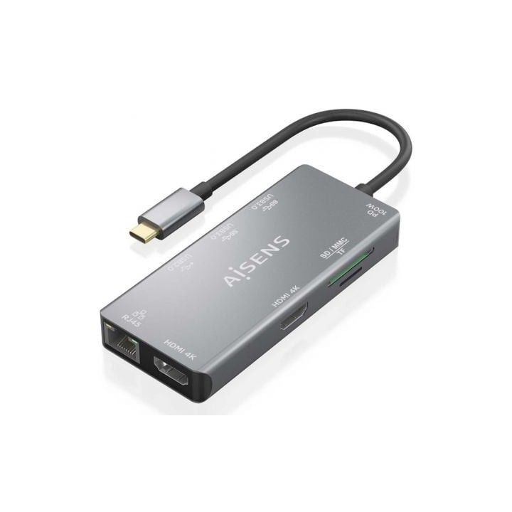 Docking USB Tipo-C Aisens ASUC-9P018-GR/ 2xHDMI 4K/ 3xUSB/ 1xRJ45/ 1xLector Tarjetas/ 1xUSB Tipo-C PD/ Gris