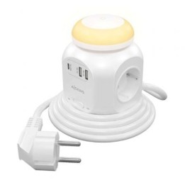 Regleta con Interruptor y Luz Nocturna Aisens ASPS-2A1CLPQ02-W/ 4 Tomas de Corriente/ 1 USB Tipo-C PD/ 2 USB/ Cable 1.8m/ Blanc