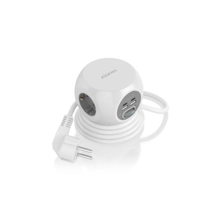 Regleta con Interruptor Aisens ASPS-2A2C04-W/ 3 Tomas de Corriente/ 2 USB Tipo-C/ 2 USB/ Cable 1.4m/ Blanco