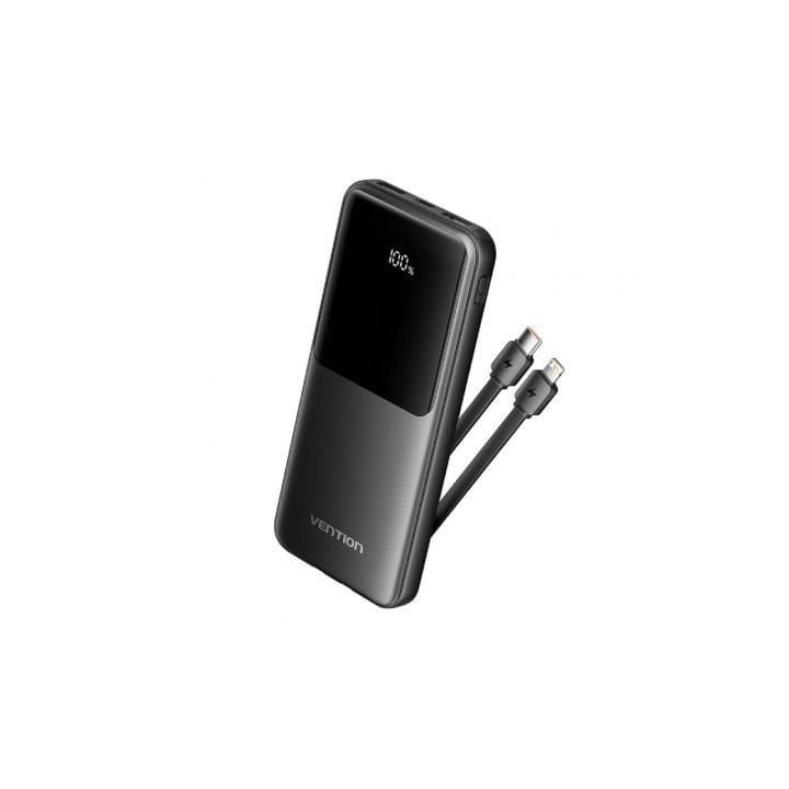 Powerbank 10000mAh Vention FHOB0/ 22.5W/ Negra/ Incluye Cable USB Tipo-C y Lightning