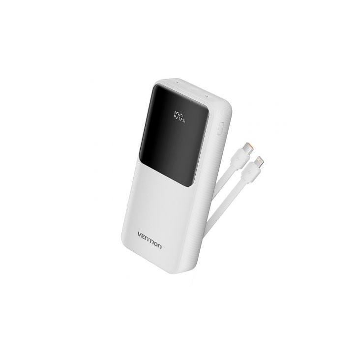Powerbank 20000mAh Vention FHPW0/ 22.5W/ Blanca/ Incluye Cable USB Tipo-C y Lightning