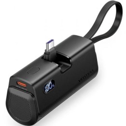 Powerbank 4800mAh Vention FHQB0/ 22.5W/ Negra/ Incluye Cable USB Tipo-C y Lightning