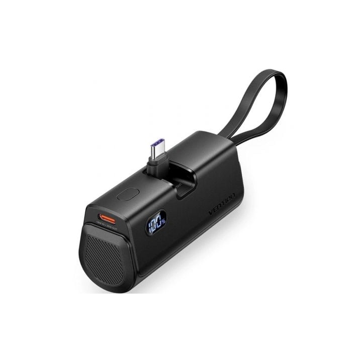 Powerbank 4800mAh Vention FHQB0/ 22.5W/ Negra/ Incluye Cable USB Tipo-C y Lightning