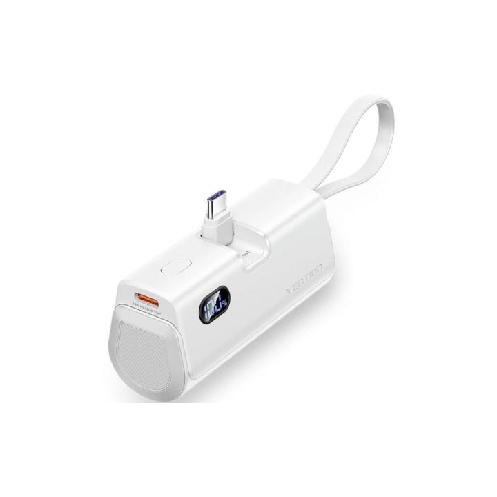 Powerbank 4800mAh Vention FHQW0/ 22.5W/ Blanca/ Incluye Cable USB Tipo-C y Lightning