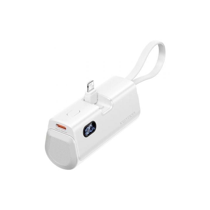 Powerbank 4800mAh Vention FHRW0/ 22.5W/ Blanca/ Incluye Cable USB Tipo-C y Lightning