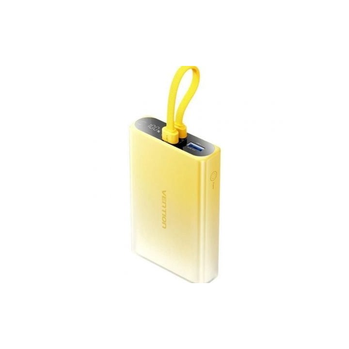 Powerbank 10000mAh Vention FHZY0/ 22.5W/ Amarillo/ Incluye Cable USB Tipo-C y Lightning