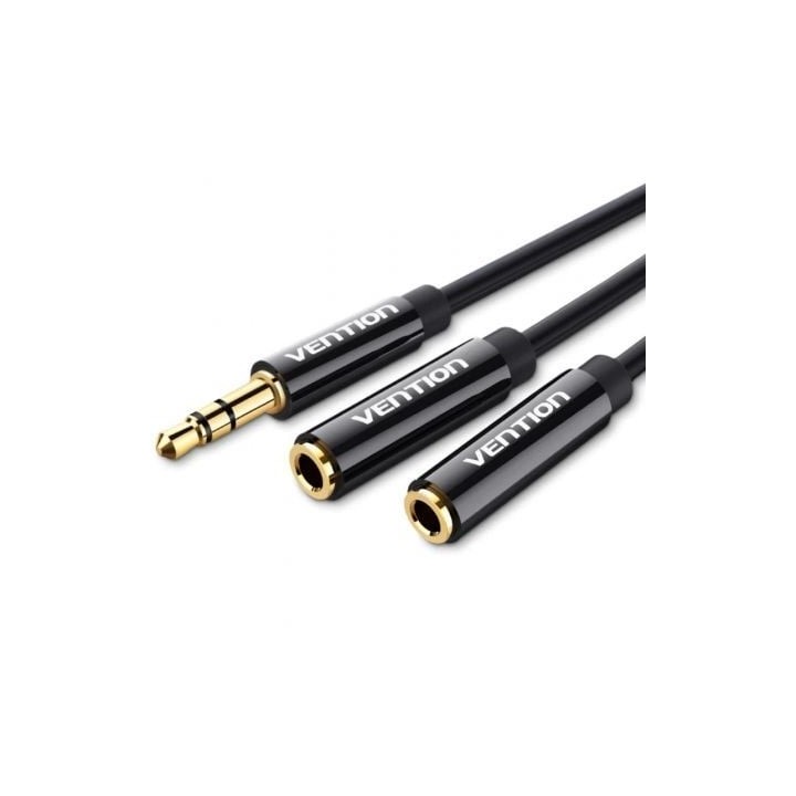 Cable Estéreo Vention BBSBY/ Jack 3.5 Macho - 2x Jack 3.5 Hembra/ 30cm/ Negro