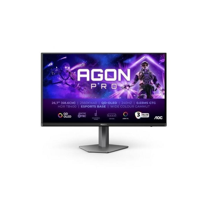 Monitor Gaming AOC AG276QZD2 26.5"/ WQHD/ Multimedia/ 0.03ms/ 240Hz/ QD-OLED/ Regulable en altura/ Negro