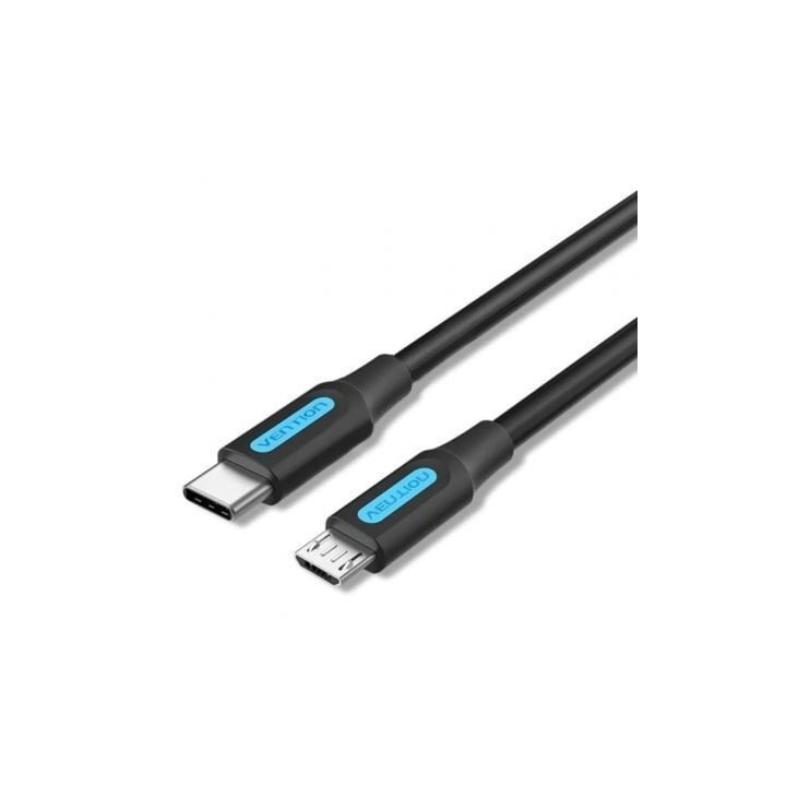 Cable USB 2.0 Tipo-C Vention COVBH/ USB Tipo-C Macho - MicroUSB Macho/ 480Mbps/ 2m/ Negro