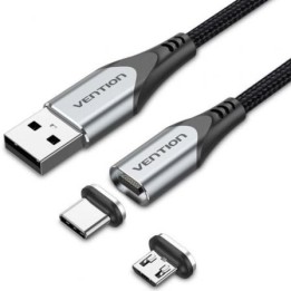 Cable de Carga Magnético USB Tipo-C con Adaptador MicroUSB Vention CQMHD/ MicroUSB Macho - USB Tipo-C Macho/ USB Macho/ Hasta 6
