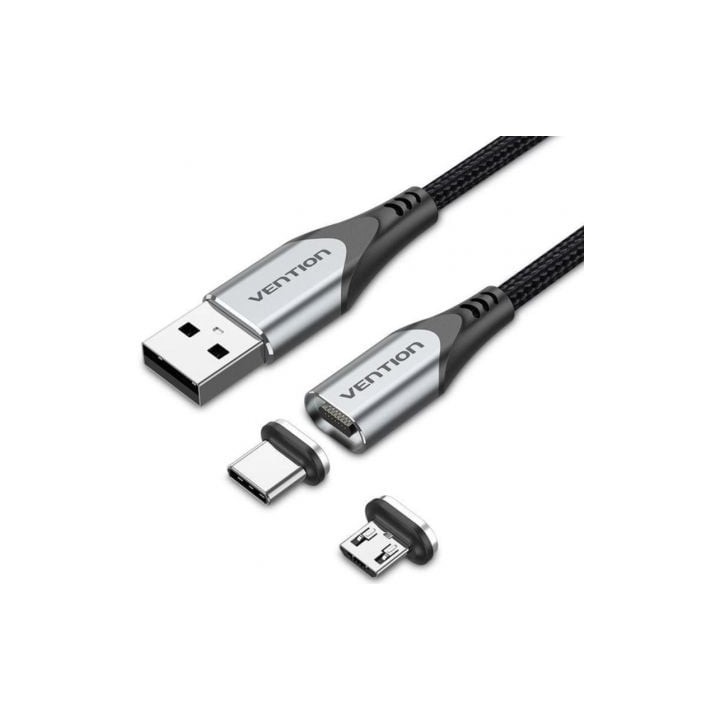 Cable de Carga Magnético USB Tipo-C con Adaptador MicroUSB Vention CQMHD/ MicroUSB Macho - USB Tipo-C Macho/ USB Macho/ Hasta 6