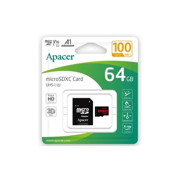 Tarjeta de Memoria Apacer 64GB XC UHS 1 con Adaptador/ Clase 10/ 100MBs