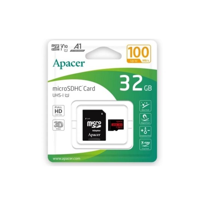 Tarjeta de Memoria Apacer 32GB microSD HC UHS 1 con Adaptador/ Clase 10/ 100MBs