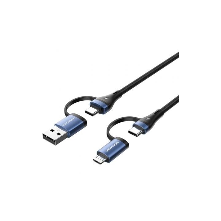 Cable USB 2.0 Tipo-C Vention CTLLF/ USB Tipo-C Macho - USB Macho/ MicroUSB Macho - USB Tipo-C Macho/ Hasta 100W/ 480Mbps/ 1m/ N