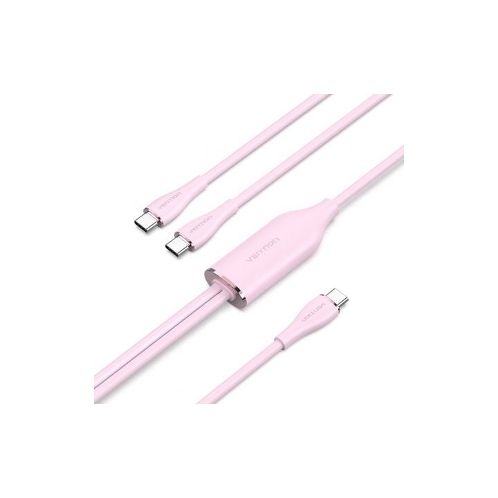 Cable USB Tipo-C Vention CTMPG/ USB Tipo-C Macho - 2 x USB Tipo-C Macho/ Hasta 100W/ 480Mbps/ 1.5m/ Rosa