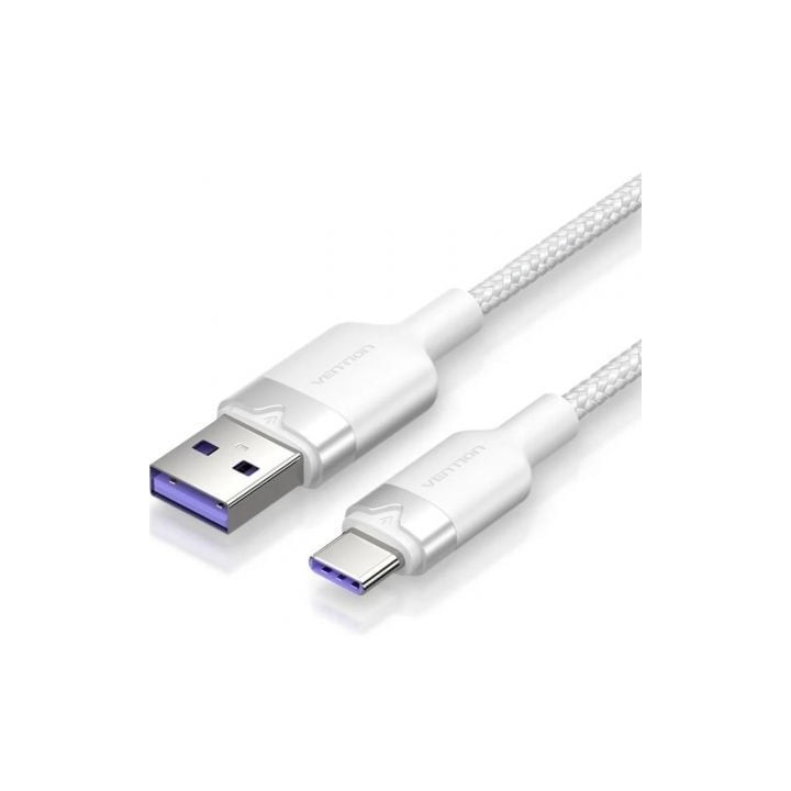 Cable USB 2.0 Tipo-C Vention CTOWF/ USB Tipo-C Macho - USB Macho/ Hasta 100W/ 480Mbps/ 1m/ Blanco