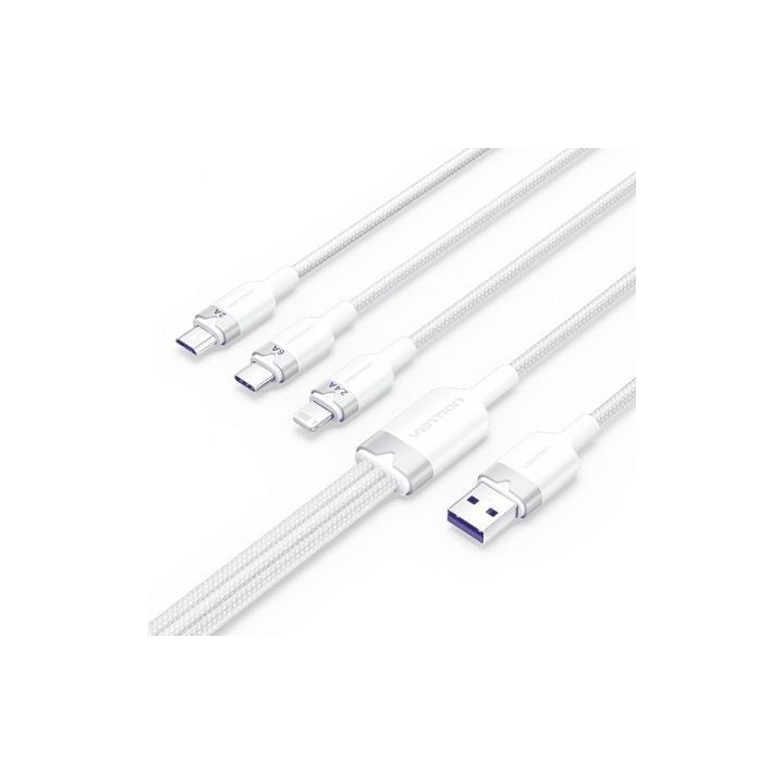 Cable USB 2.0 Lightning Vention CTRWG/ USB Macho/ USB Tipo-C Macho - MicroUSB Macho - Lightning Macho/ 1.5m/ Blanco