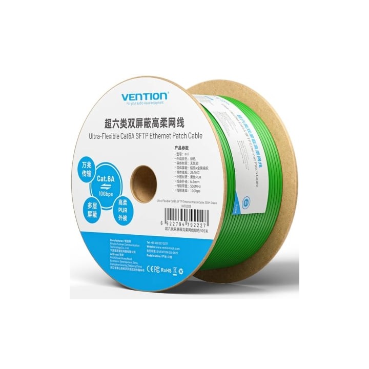 Bobina de Cable RJ45 SFTP Vention IHTG305 Cat.6A/ 305m/ Verde