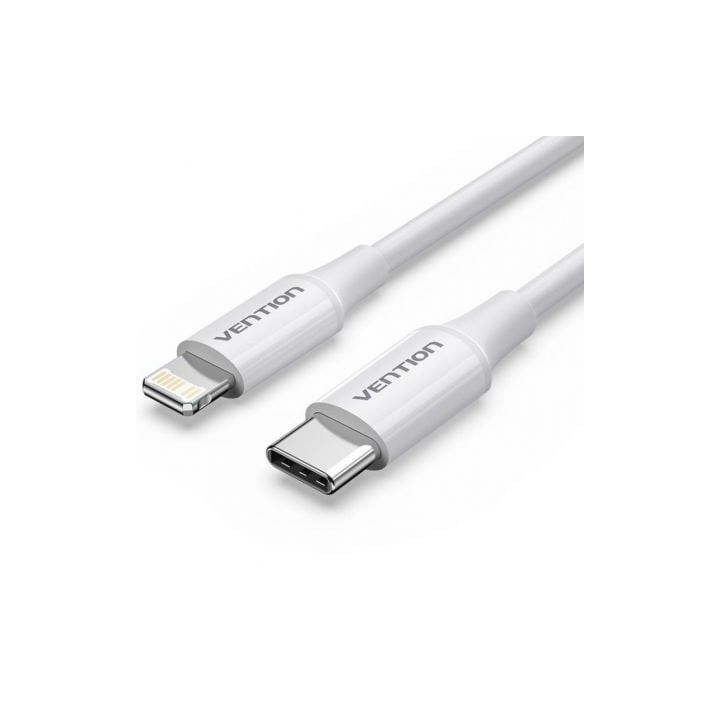 Cable USB 2.0 Tipo-C Lightning Vention LAJWF/ USB Tipo-C Macho - Lightning Macho/ Hasta 27W/ 480Mbps/ 1m/ Blanco