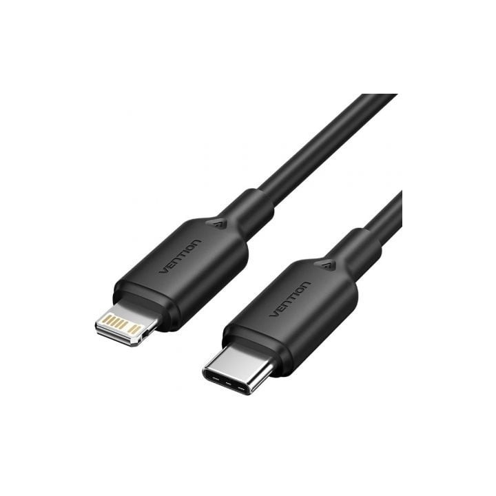Cable USB 2.0 Tipo-C Lightning Vention LAKBF/ USB Tipo-C Macho - Lightning Macho/ Hasta 27W/ 480Mbps/ 1m/ Negro